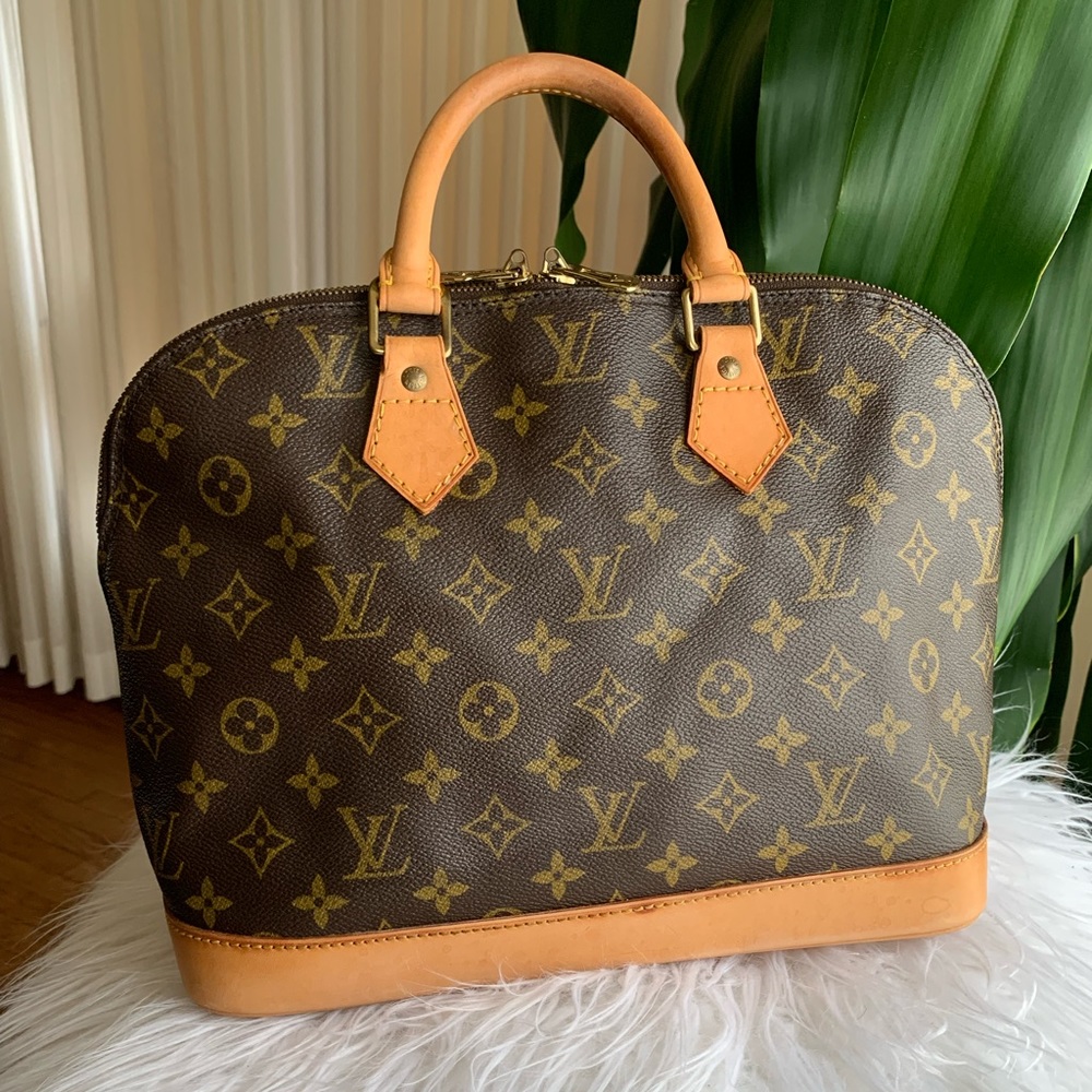 Louis Vuitton Brown Monogram Satchel with Tan Leather Trim